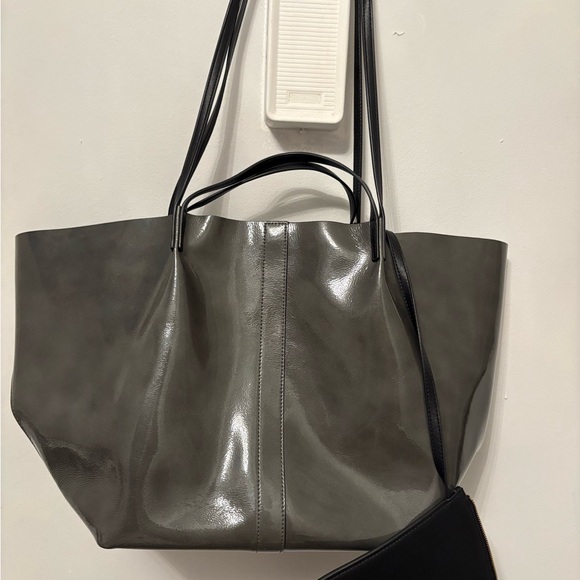 All Saints Olive Green Leather Tote with Black Pouch - Picture 2 of 5